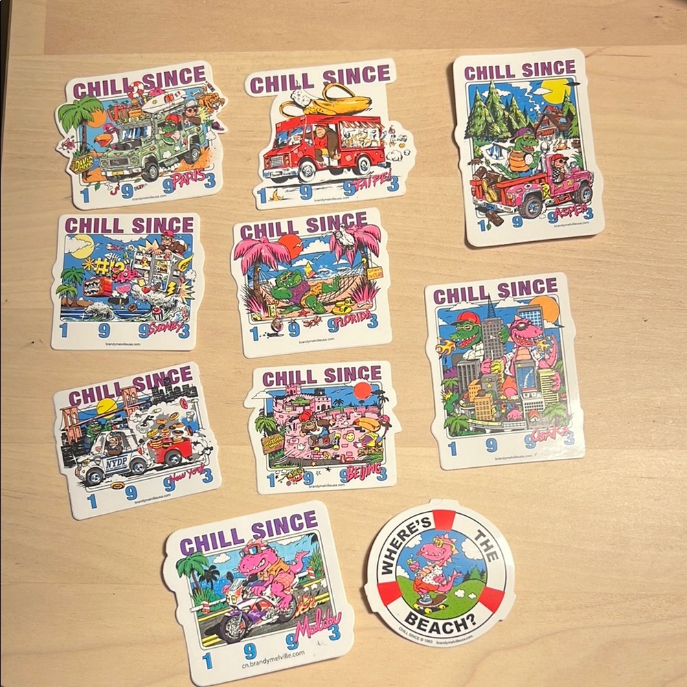 10 Brandy Melville Chill Since Sticker Set - Colorful Designs